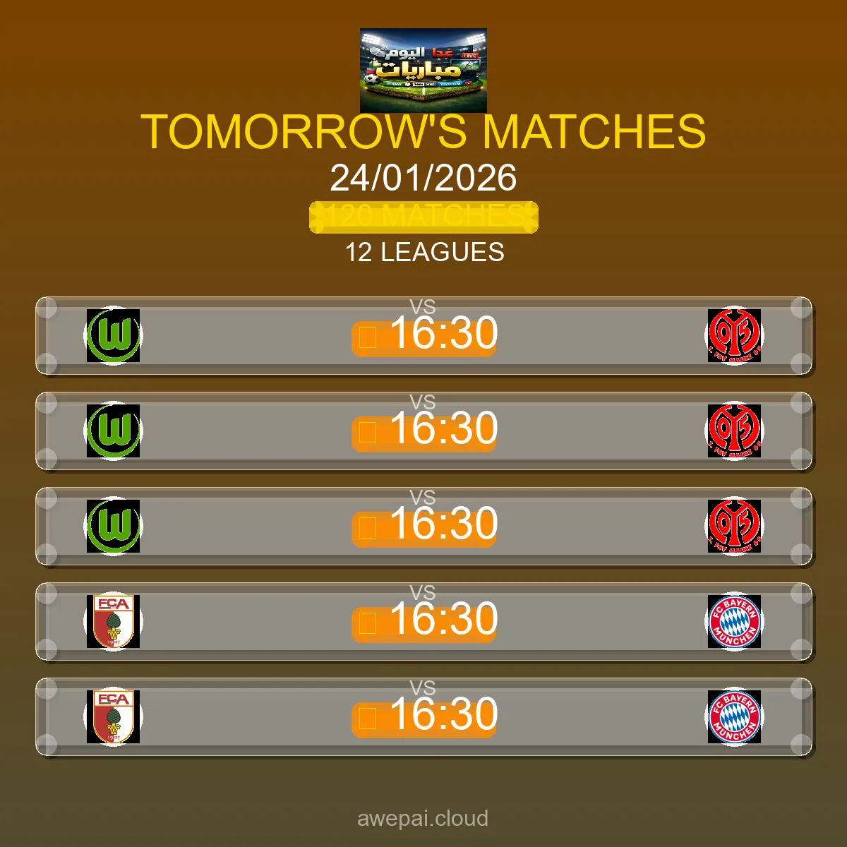 مواعيد مباريات الغد السبت 24 يناير 2026 - البث المباشر لجميع البطولات