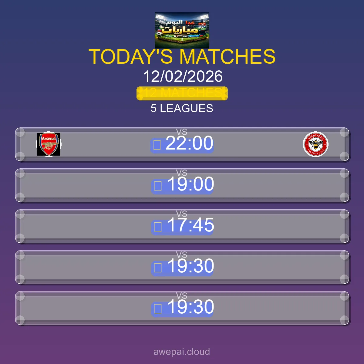 مواعيد مباريات اليوم الخميس 12 فبراير 2026 - البث المباشر والنتائج لجميع البطولات