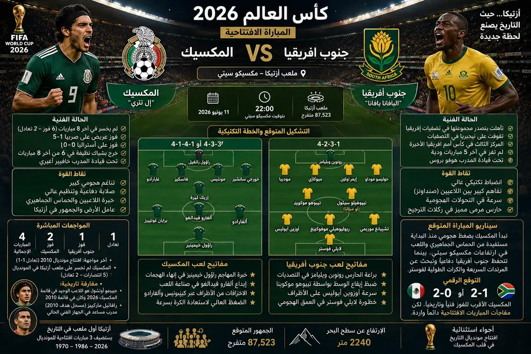 تاريخٌ يُعاد في أزتيكا : التحليل الشامل لقمة المكسيك وجنوب أفريقيا في افتتاح مونديال 2026 - التشكيل وخطة اللعب